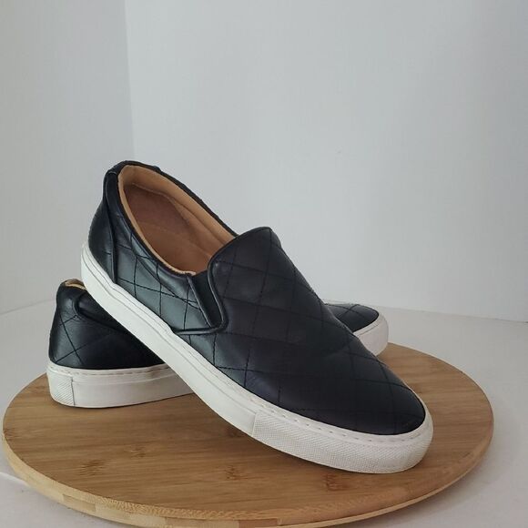 Greats Black Quilted Leather Slip-On Sneakers Women's Size 9 - Picture 1 of 11